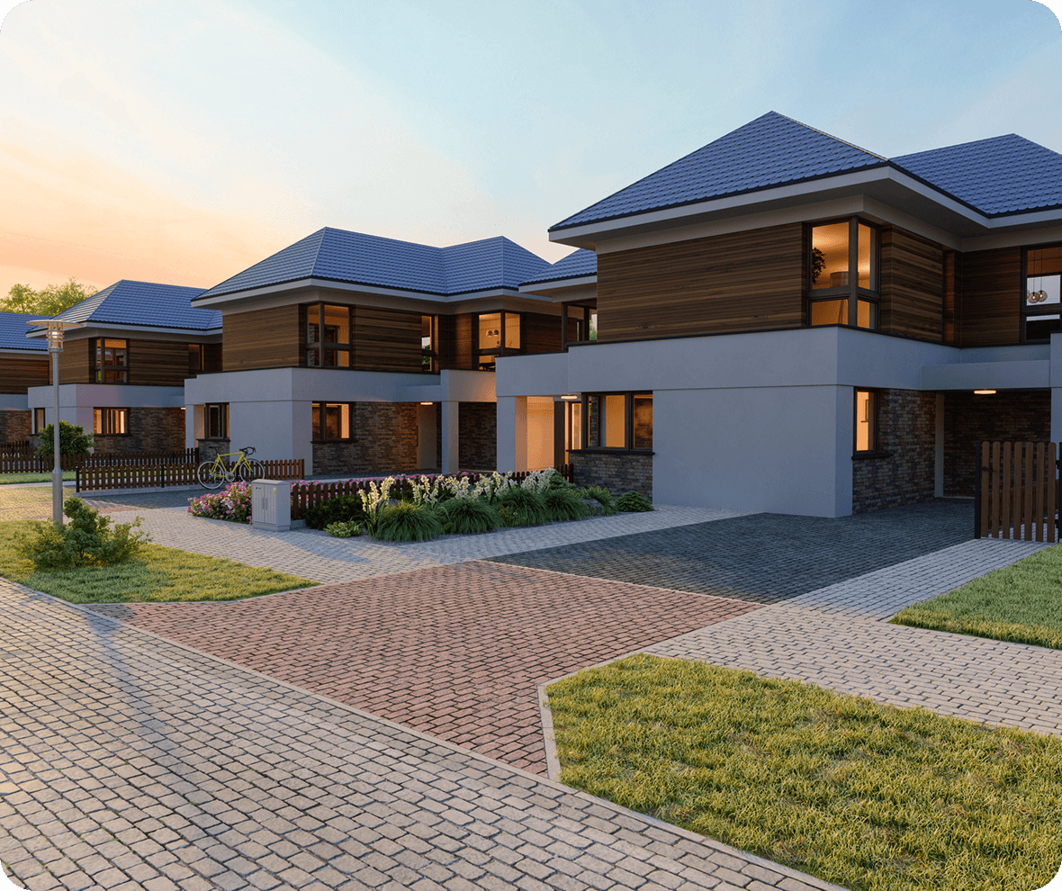 Contemporary homes with brick driveways